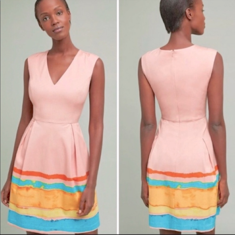 Tracy Reese x Anthropologie Painterly Cap Sleeve V-Neck Fit & Flare Pocket Dress
